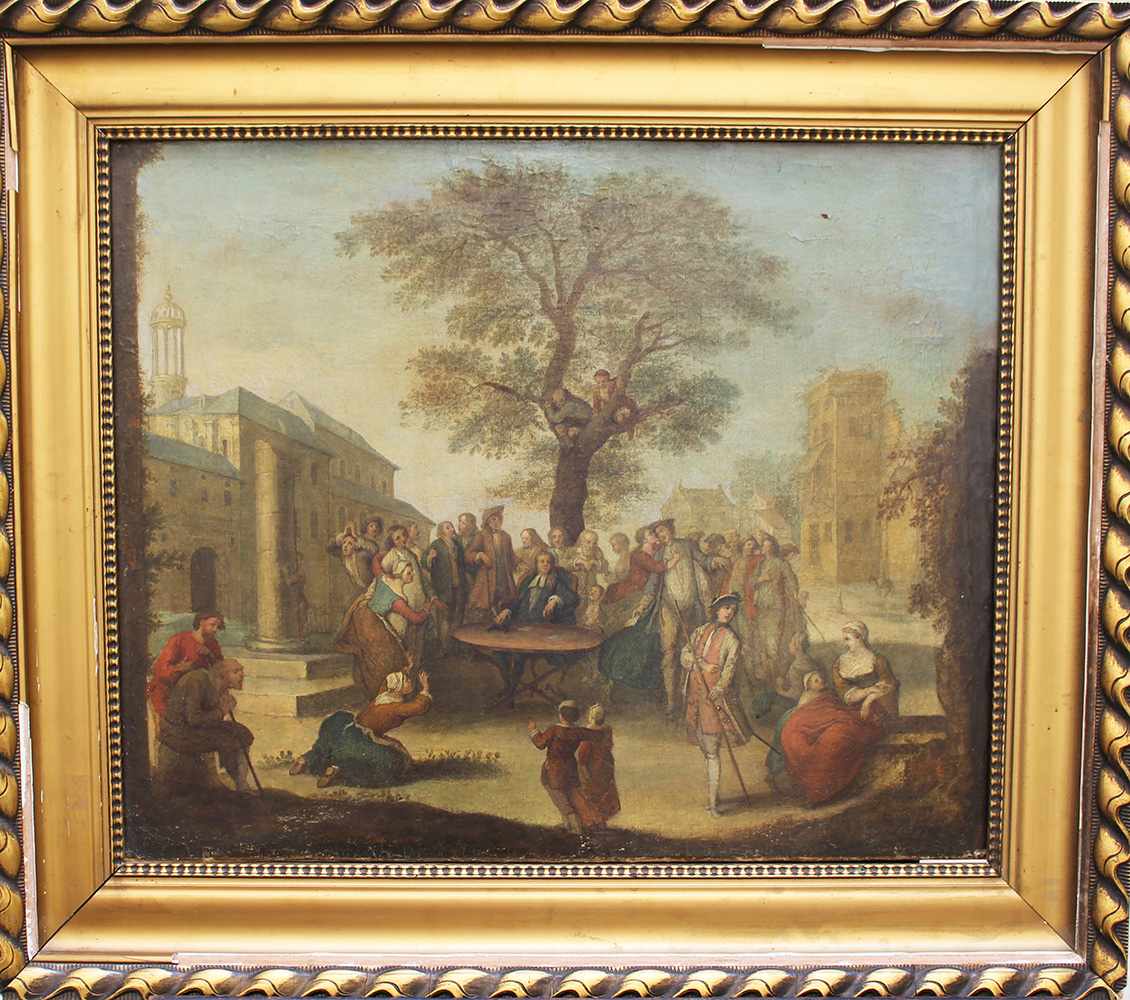 Nicolas Lancret (1690-1743 )- school,Recruitement in a Village, Oil on Canvas, described bottom