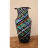 Murano Glass Vase, in classical shape with colored spiral bands, around 1960. 24 cm high