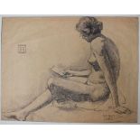 Artist 20th Century, two chalk drawings of nudes with artists estate stamp by H.Heller in