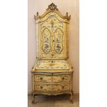Venetian bureau in baroque style , in two parts, on four curved feet, curved sides, lower front,