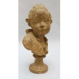 Jean-Baptiste Pigalle ( 1714-1785 )-school , Terracotta bust of a young boy looking to the side with