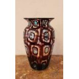 Murano Glass Vase, in classical shape with round brown and blue decorations, marked by „Vetri