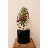 Murano Glass Sculpture , with melted coloring glass parts in transparent glass with bubbles on