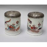 Pair of German Porcelain Containers, round shape with upstanding borders and painted decorations