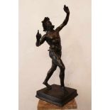 Pompeian Satyr,Sculpture, Bronze cast with original patina on integrated quadratic plinth , 19./