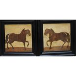 Austrian school early 19. Century, two Paintings of horses in bridle, Oil on metal framed ,