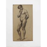 Otto König (1838-1920) , male nude drawing on grey paper signed bottom right and dated 1854.