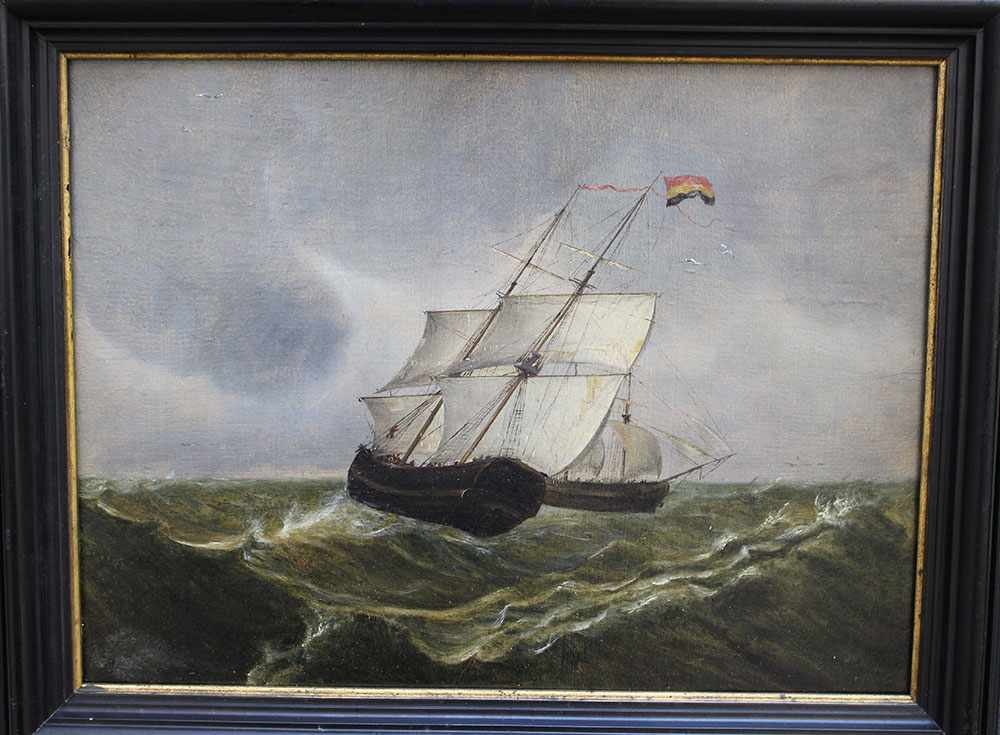 Thomas Buttersworth (1768-1827)-attributed, two ships sailing at a charming breeze in the sea. Oil