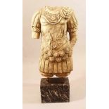 Large Marble Torso in Ancient Roman Style of a warrior in armour with sculpted figures and