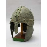 Bronze Helmet in anciet style, possible eastern mediterranian with nose and ear protection, on the