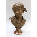 French Sculptor 18/19th Century, portrait of a young boy with headscarf looking to the side with