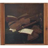 Bartolomeo Bettera (1639 – 1688)- attributed, music stillife with a voinline, notes, pipe and