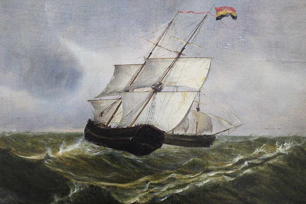 Thomas Buttersworth (1768-1827)-attributed, two ships sailing at a charming breeze in the sea. Oil - Image 2 of 3