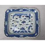 Chinese porcelain dish rectangular form with waved border and bue painted dragon and flower
