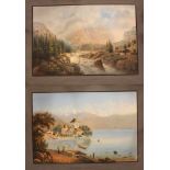 Johann Ludwig Bleuler (1792-1850), pair of Swiss views of Oberhofen, lac de Thonne with chateau de