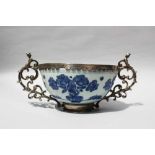 Asian Porcelain Bowl,Blue painted inside and outside with flower decoration, glazed, on white