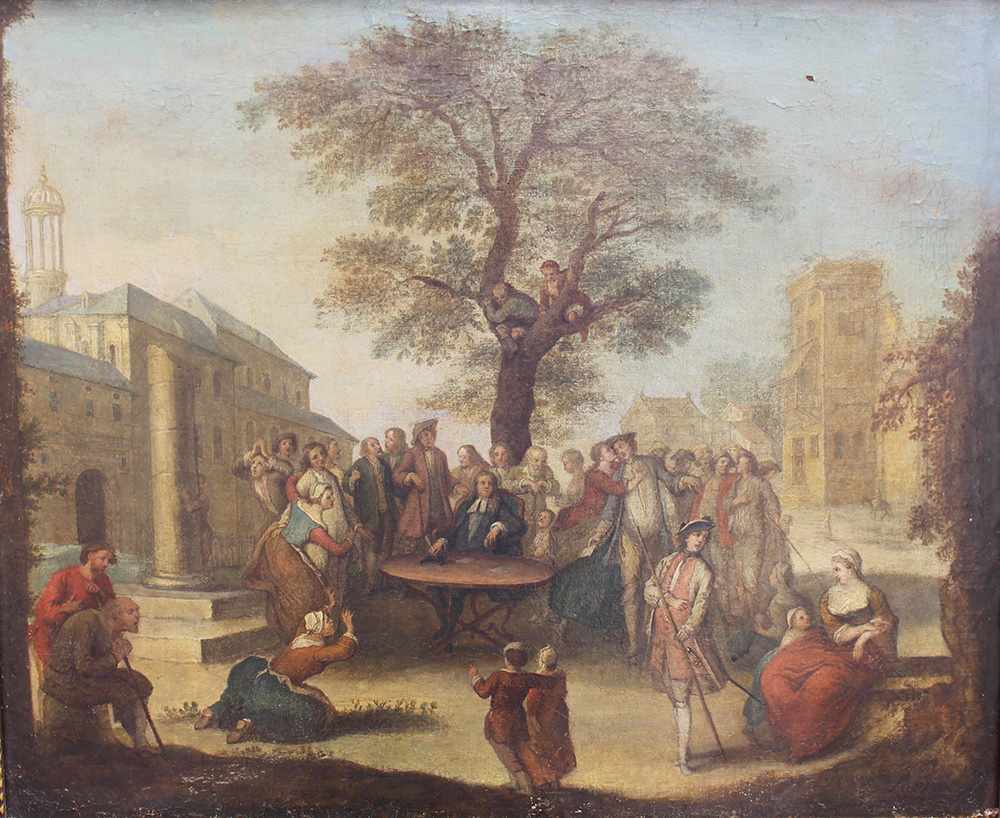 Nicolas Lancret (1690-1743 )- school,Recruitement in a Village, Oil on Canvas, described bottom - Image 2 of 3