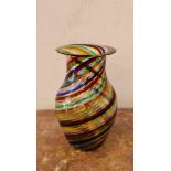 Murano Glass Vase, in classical shape with colored spiral bands, around 1960. 17 cm high