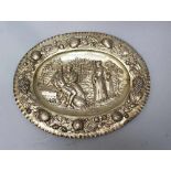 German Silver Salver, in oval shape with wide border, decorated with chased and engraved fruits,