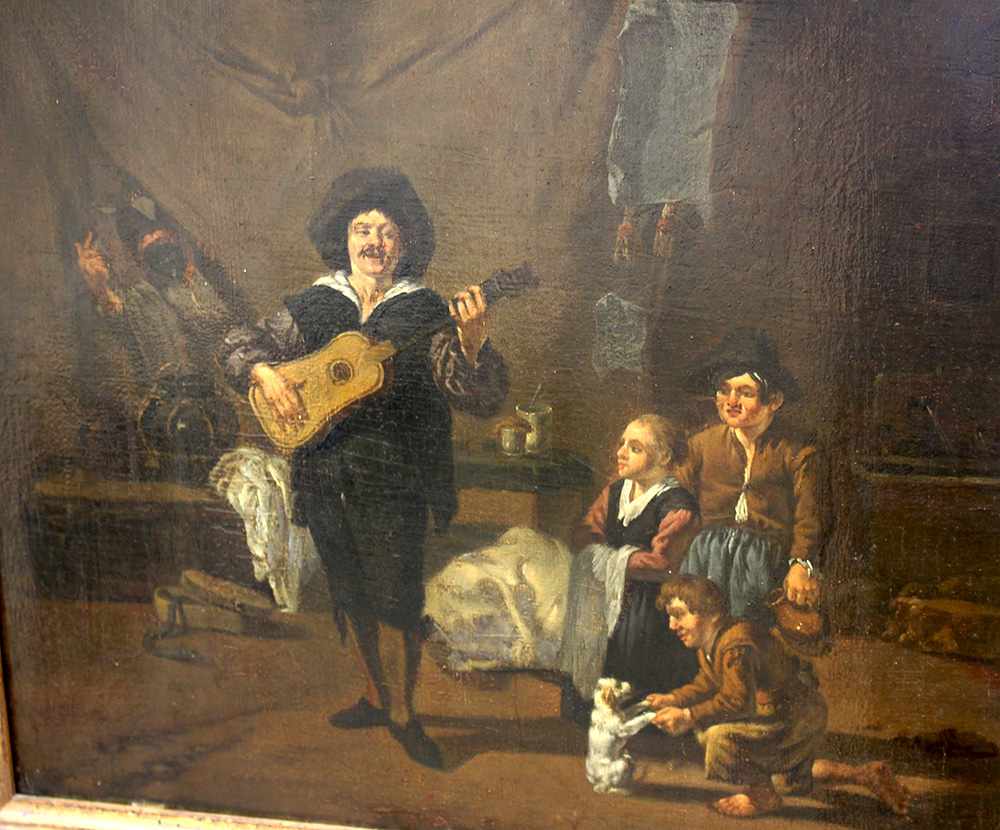 French Artist around 1700, Comedia del Arte, with children listenening to a guitar player and a - Image 2 of 3