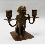 Hungarian Candelabra, Dog holding two branches in his mouth ending in leaf decoration, broze