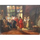 English school 19. Century,Funny Family Scene on a Farm with royal officers , Oil on Canvas,