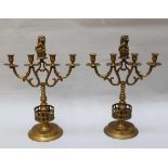 Pair of Dutch Candelabra in Renaissance manner, on round bases with central collumn, two scrolled