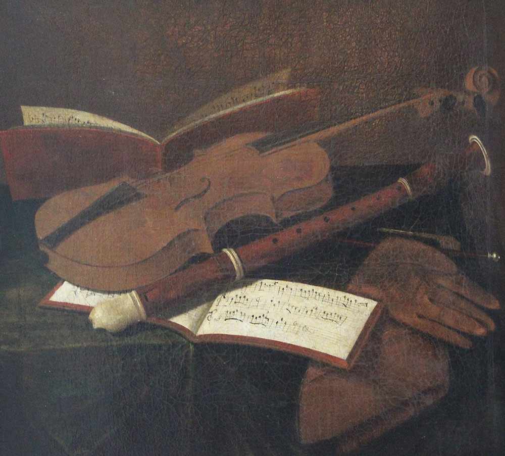 Bartolomeo Bettera (1639 – 1688)- attributed, music stillife with a voinline, notes, pipe and - Image 3 of 3