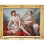 French school 18th Century, Hermes with Amor and Diana in the sky, oil on canvas, framed. 45 x 59