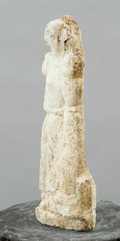 Possibly ancient standing sculpture, Torso showing a standing female next to a column with a vase of - Bild 2 aus 3