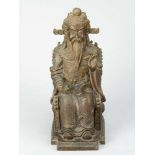 Chinese Bronze Sculpture, of a sitting honourable with script rolls and traditional dress on a