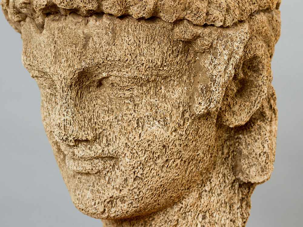 Stoned Wooden or Bone Head, in ancient style of a male youth with fine sculpted profile and curled - Image 3 of 3