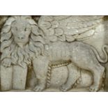 Venetian Stone Plinth, rectanguar form in the center st. marks lion with the open book and wings.