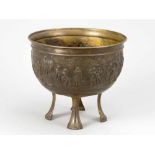 Large Silver Bowl, round shape with upstanding border, partly fluted, on three long legs,