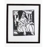 Karl Schmidt-Rottluff (1884 - 1976 )-graphic, sitting woman making her hair, on paper. Framed