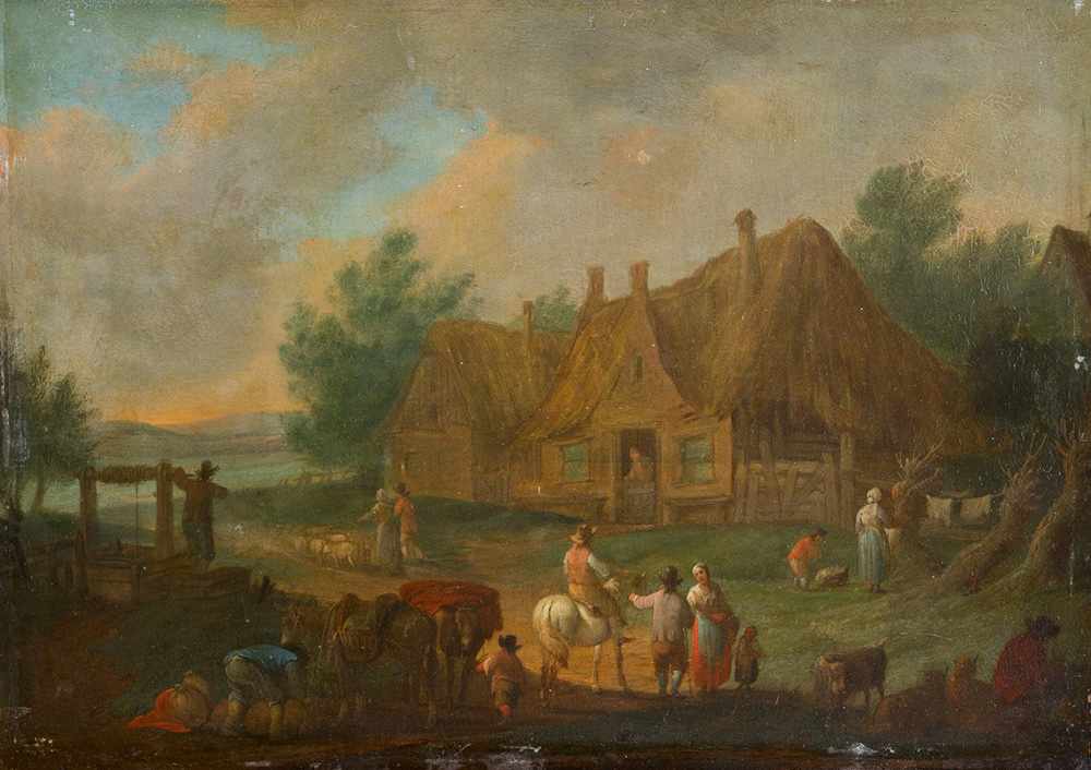 Franz de Paula Ferg (1689 – 1740), landscape with farmers and horserider by a fountain, oil on - Image 2 of 3