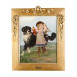 M. S. Görlich 1889, young girl with her dog and doll in landscape, oil on canvas, signed and dated