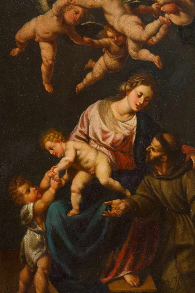 Alessandro Turchi (1578 - 1649)- attributed, Maria with angels jesus and st. John and kneeleng - Image 3 of 3