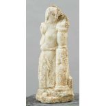 Possibly ancient standing sculpture, Torso showing a standing female next to a column with a vase of