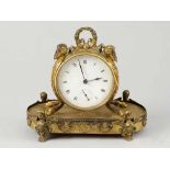 Alarm Clock in Classicistic style, on oval base with angel decorations and garlands, the clock in