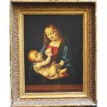 Bernardino Luini (1480- 1532)-school, Madonna with child in front of dark backround, oil on wooden