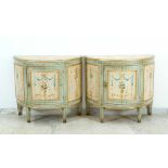 Pair of neoclassical caskets, in demi lune shape, each with one door and concave legs, decorated