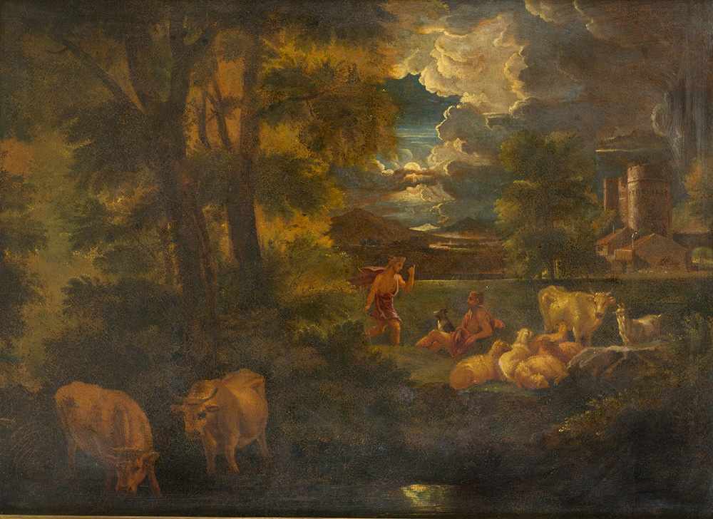 Antonio Tempesta (1555- 1630)- attributed, two shepherds with animals in moonlight landscape in - Image 2 of 3