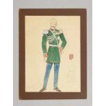 Unknown Artist 20th Century, drawing of a german officer, black ink with crayon and silver pen on