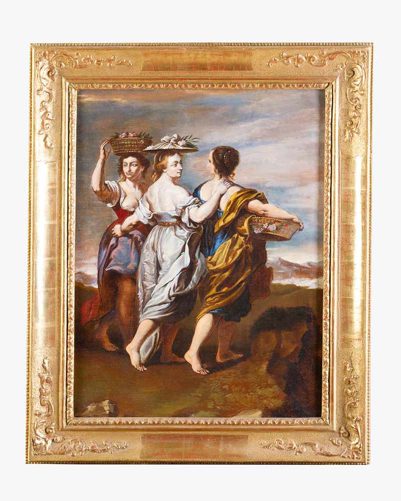 Peter Paul Rubens ( 1577 – 1640)- follower, the three Graces, oil on canvas, framed. 55 x 41 cm