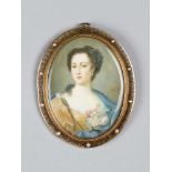 Miniaturist 19th Century, portrait of a elegant lady in Louis XV. Caracter, watercolour on I. Signed