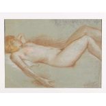 Franz Windhager (1879- 1959 ), female nude, colour chalk on blue paper, signed bottom right, dated