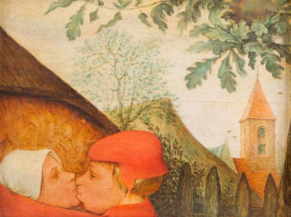 Pieter Brueghel der Jüngere (1564-1638)-manner, portrait of two farmers kissing each other in - Image 2 of 3