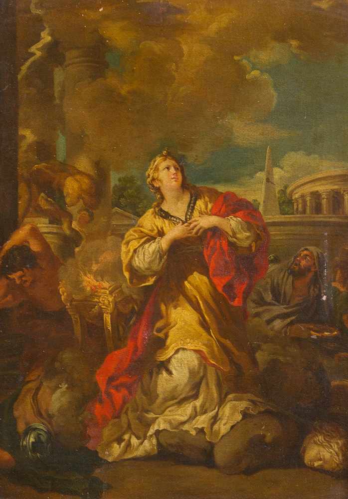 Sebastiano Conca (1680 – 1764)-attributed, allegory with a female in front of fire urn and fallen - Image 2 of 3