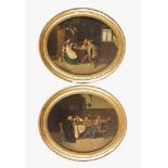 Alpin Artist, two oval paintings with different scenes, oil on wooden panel, framed. 19th century.